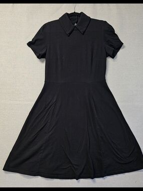 DEANDRI Black Collar Short Sleeve Short Dress XL